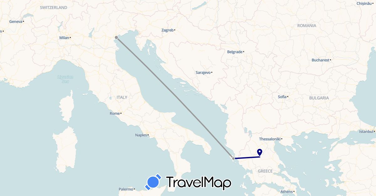 TravelMap itinerary: driving, plane in Greece, Italy (Europe)